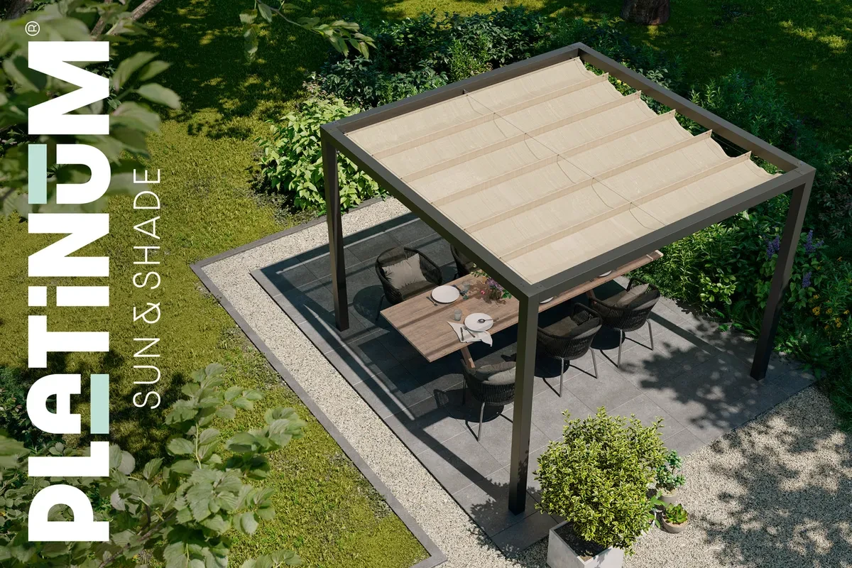 Platinum Optiva Aluminium Pergola Antraciet met Coolfit Schaduwdoek Gebroken Wit 319 x 319 cm - Afbeelding 4